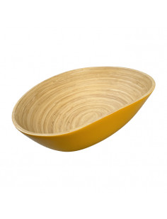 Grand plat mangue en bambou laqué jaune h 10 cm x 24 x 32 cm